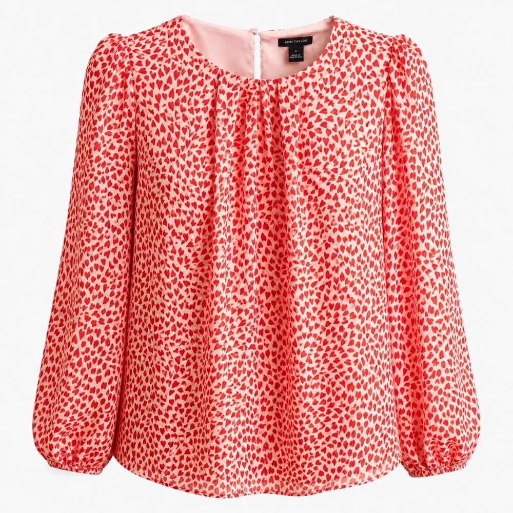 Ann Taylor Heart Print Blouse Size Small